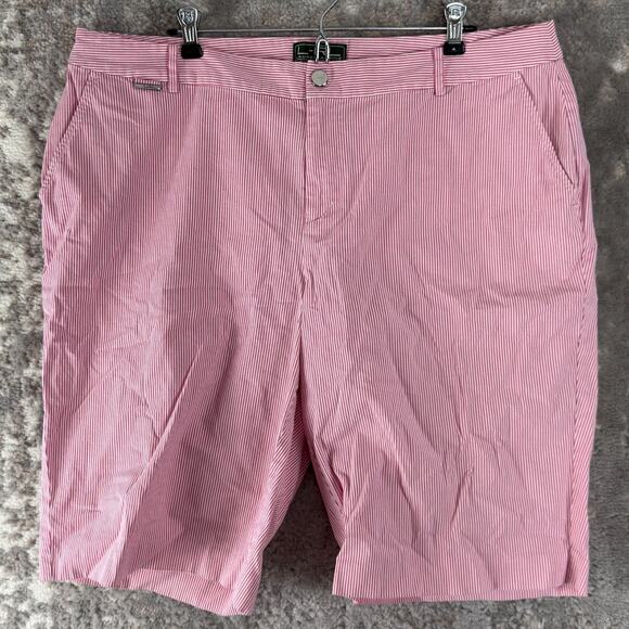Ralph Lauren Active Plus Size 16W Striped Flat Front Shorts Pink Snap Button Zip - Picture 1 of 10
